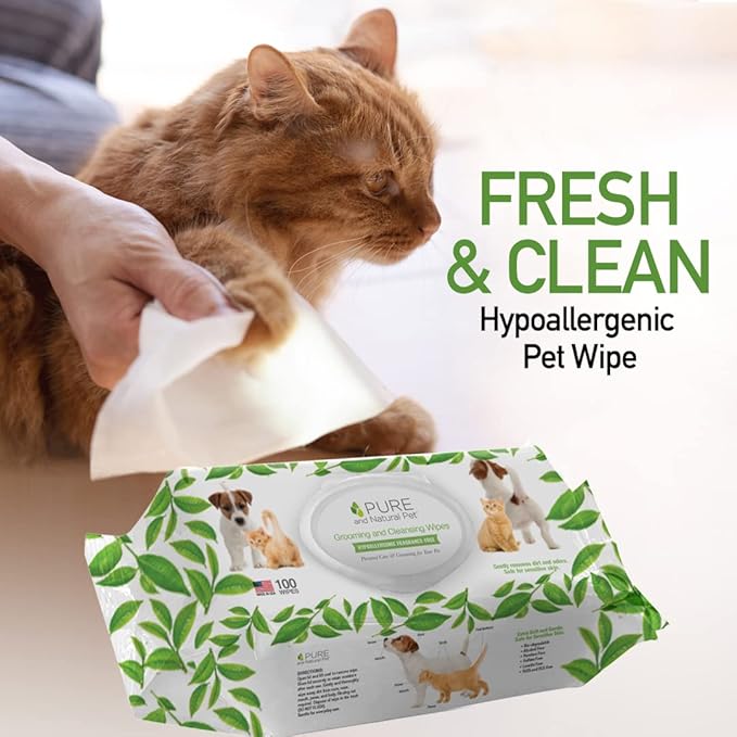 Pure and Natural Pet Grooming and Cleansing Wipes for All Pets (Unscented) 100 ct.