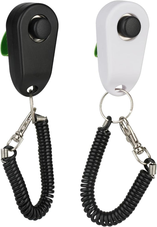 Dog Training Clicker with Finger Ring and Wrist Strap 2 Pack (Black & White) - Versatile Puppy Trainer & Pet Behavior Aid