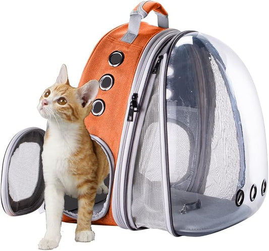 Expandable Cat Backpack Carrier, Fit up to 20 lbs, Space Capsule Astronaut Bubble Window Pet Backpack for Large Cat and Small Puppy (Orange, Front Extension)