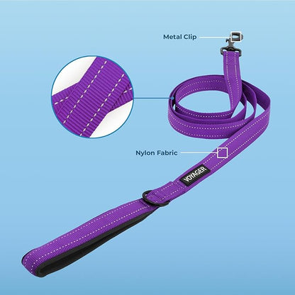 Voyager Reflective Dog Leash Collar Set with Neoprene Handle Supports Small, Medium, and Large Breed Puppies, Cute and Heavy Duty for Walking, Running, and Training - Purple, L
