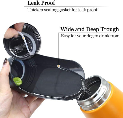 VIVAGLORY Dog Water Bottle, Pet Drinking Bottle, 25oz Portable & Leakproof Stainless Steel Dog Travel Water Bottle Bowl with Large Trough for Walking & Hiking, Orange Yellow