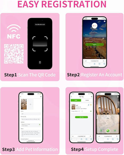 Joytale [ NO APP Required ] Silent Silicone QR Code Dog Tag, Slide On Dog Tags for 1.2-1.6Inch Collars or Vest, NFC Pet Online Profile, Scan QR to Send Location Alert Email, Hot Pink, L