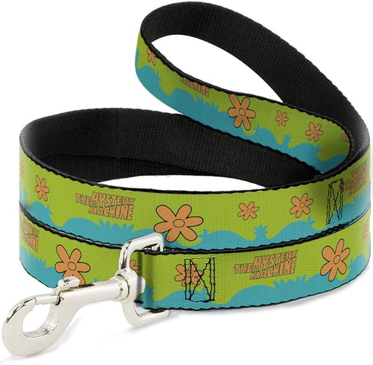 Dog Leash Scooby Doo The Mystery Machine Paint Job Green Aqua Orange 4 Feet Long 1.0 Inch Wide