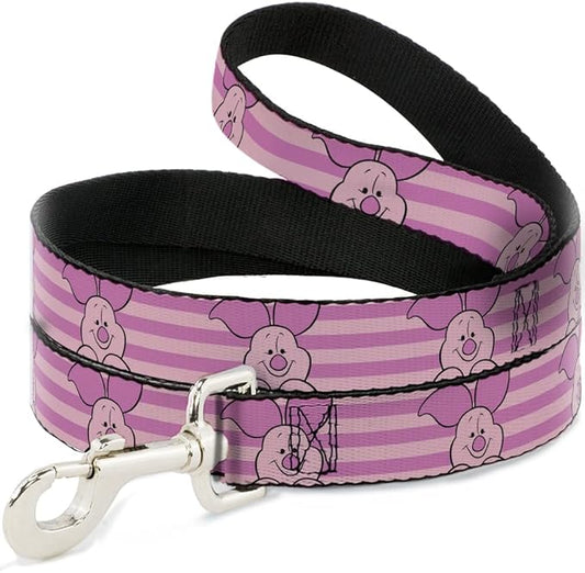 Disney Pet Leash, Dog Leash, Winnie The Pooh Piglet Expression Close Up Stripe Pinks, 6 Feet Long 1.5 Inch Wide