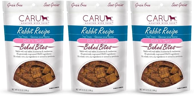 Caru - Soft n’ Tasty Baked Bites - Rabbit Bites Dog Treats - Flavorful Training Treats - 3.75 oz bags - Pack of 3