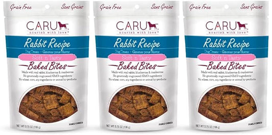 Caru - Soft n’ Tasty Baked Bites - Rabbit Bites Dog Treats - Flavorful Training Treats - 3.75 oz bags - Pack of 3