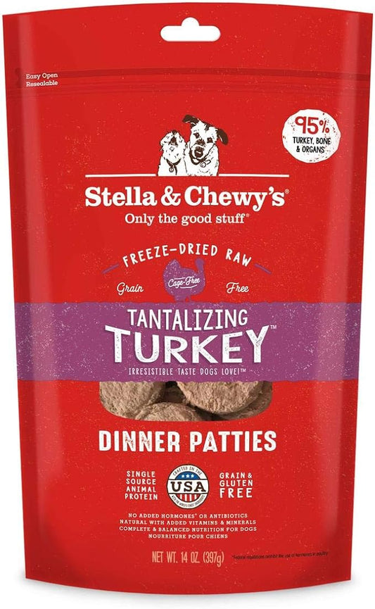 Stella & Chewy's Freeze Dried Raw Dinner Patties – Grain Free Dog Food, Protein Rich Tantalizing Turkey Recipe – 14 oz Bag