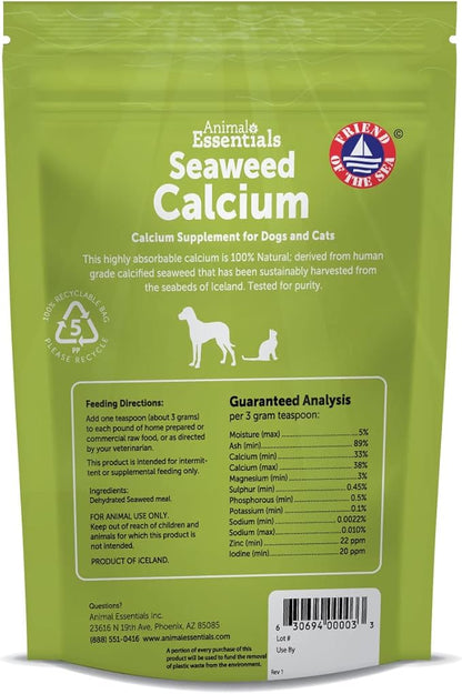 Animal Essentials Seaweed Calcium Supplement for Dogs & Cats, 12 oz (2-Pack), Iceland Seaweed Magnesium, Boron, Zinc
