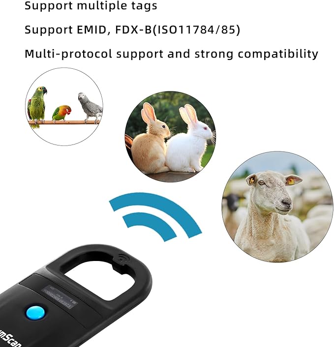 NetumScan Bluetooth Pet Microchip Reader Scanner, RFID EMID Handheld Pet Chip ID Scanner Rechargeable Data Storage Animal Tag Scanner with Stable OLED Display for ISO 11784/11785,FDX-B and ID64 RFID