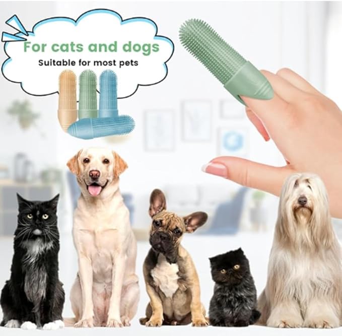 4-Pack Dog & Cat Finger Toothbrush - 360° Cleaning, Food-Grade Silicone, Fits All Fingers - Premium Dental Care for Pets