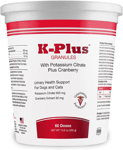 K-Plus Potassium Citrate Plus Cranberry Granules for Dogs and Cats - Veterinarian Approved UTI Remedy Granules - Supports Bladder Health - 60 Doses