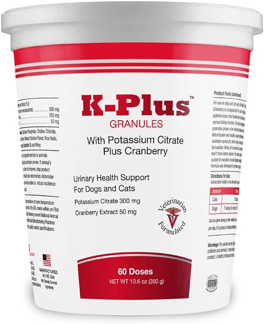 K-Plus Potassium Citrate Plus Cranberry Granules for Dogs and Cats - Veterinarian Approved UTI Remedy Granules - Supports Bladder Health - 60 Doses