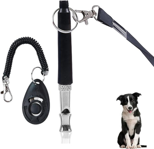 2 Pack Dog Whistle，Pet Training Clicker | Training Behaviour Aids Accessories for Dog | Barking Control Device, Long Range Adjustable Frequency (Black)