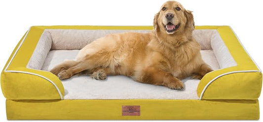 Orthopedic XL Dog Beds, Waterproof Extra Large Dog Bed with Bolster, Washable Dog Bed Sofa with Removable Cover & Non-Slip Bottom(X-large,Spicy Mustard)