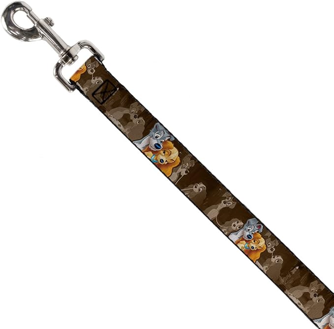 Buckle-Down Dog Leash Lady And Tramp 2 Poses Spaghetti Kiss Scene Browns Available In Different Lengths And Widths For Small Medium Large Dogs and Cats, 6 Feet Long - 1.5" Wide