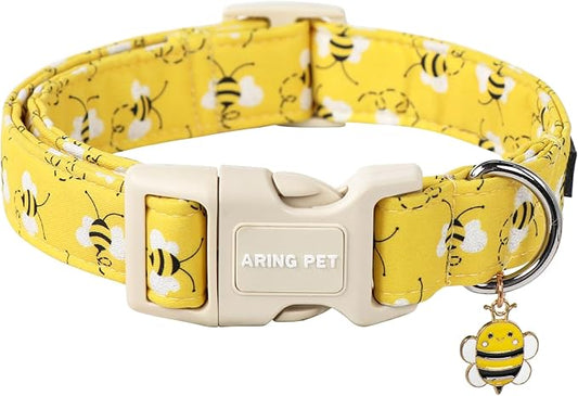 ARING PET Bees Dog Collar-Cute Dog Collar for Small Dogs, Adjustable Yellow Bees Print Pet Collars Puppy Collar for Small Medium Large Dogs