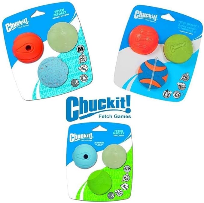 Chuckit Fetch Medley Dog Ball Dog Toys, Small (2 Inch) Pack of 3, for Small Breeds