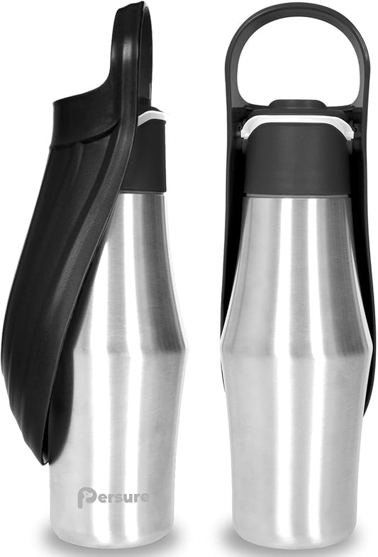 Dog Water Bottle, Portable Dog Water Bottle Dispenser - 27 OZ Stainless Steel Leak-Proof Water Bottle for Dogs On The Go, Perfect for Travel, Walking, Hiking and Outdoor Activities, Black