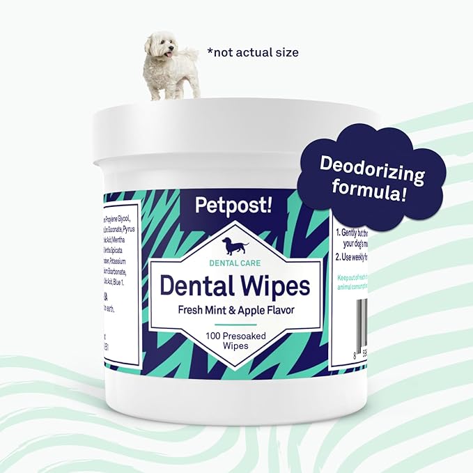 Petpost | Dental Wipes for Dogs - Bad Breath and Tooth Buildup Remover - Presoaked Pads in Natural Tooth Cleaning Solution 100 ct.