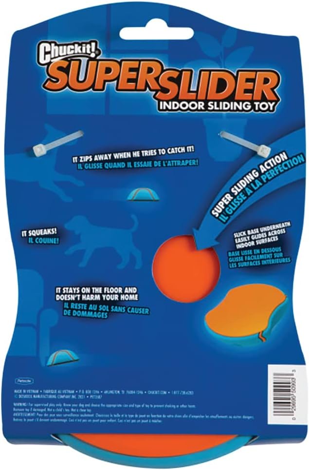 Chuckit! Indoor Super Slider Dog Self Fetch Squeaker Toy -Glides Harmlessly On Most Indoor Surfaces