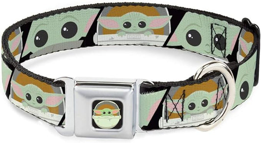 Buckle-Down Dog Collar Seatbelt Buckle Star Wars The Child Chibi Face Blocks Black 11 to 17 Inches 1.0 Inch Wide, DC-SB-SWBGB-WSW185-1.0-M