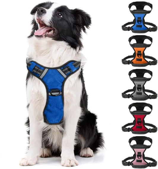 Gorilla Grip No Pull Comfortable Durable Dog Harness with Handle, Pet Leash Clips on Chest or Back for Walking, Padded Mesh Pets Vest, Adjustable Reflective Straps, Puppy Training, Blue