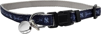 MLB CAT Collar New York Yankees Satin Cat Collar Baseball Team Collar for Dogs & Cats. A Shiny & Colorful Cat Collar with Ringing Bell Pendant