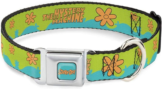 Buckle-Down Dog Collar Seatbelt Buckle Scooby Doo The Mystery Machine Paint Job Green Aqua Orange 16 to 23 Inches 1.5 Inch Wide, DC-SB-SDCG-WSD037-1.5-M