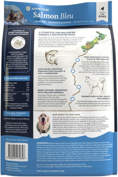 Addiction Salmon Bleu Dog - Dry Dog Food - Complete and Balanced Diet - Skin and Coat Health Dog Formula - Features Premium King Salmon - 4 lb