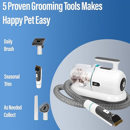S7 Dog Grooming Vacuum & Dog Grooming Kit, 1.8L Powerful Dog Vacuum Cleaner with Dog Clippers and Deshedding Brush 5 Grooming Tools Dog Grooming Kit,for Dogs, Cats and Other Animals (White)
