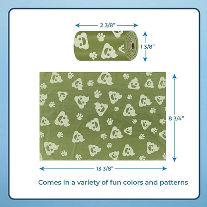 Best Pet Supplies Dog Poop Bags (240 Bags) for Waste Refuse Cleanup, Doggy Roll Replacements for Outdoor Puppy Walking and Travel, Leak Proof and Tear Resistant, Thick Plastic - Green with Poop Emoji