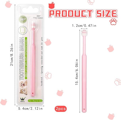 2 Pack Small Dog Toothbrush,360 Degree Silicone Cat Toothbrush Pet Dental Care Dog Oral Hygiene Deep Clean Pet Teeth Cleaning Kit Soft Bristles Friendly to Gums, Easy to Handle, Fresh Breath - Medium