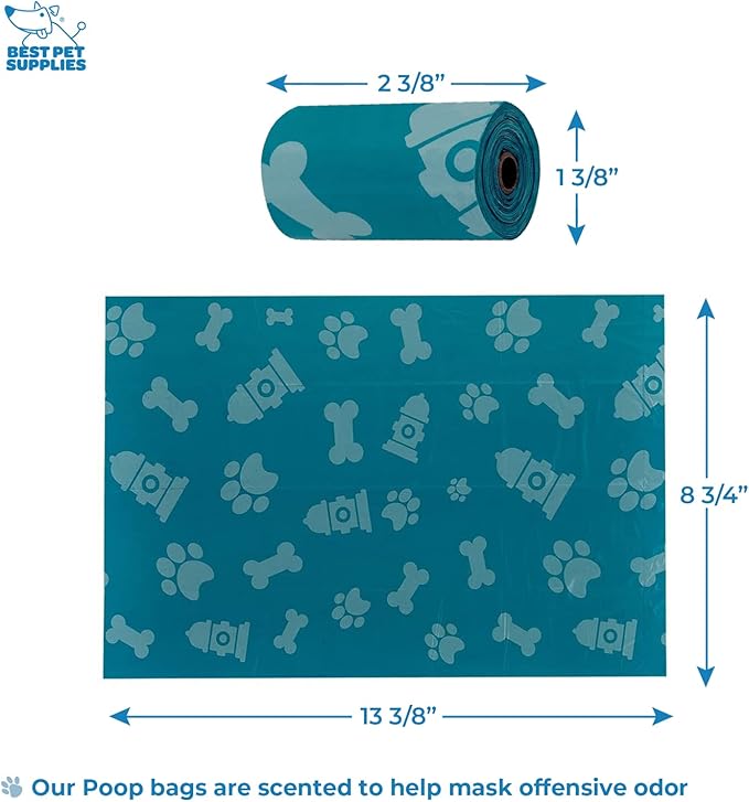 Best Pet Supplies Dog Poop Bag Holder Leash Attachment with 30 Bags, Reusable Dispenser for Travel, Walking, Park, and Outdoor Use, Durable with Clip-On - Turquoise, Pack of 2