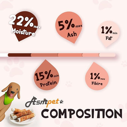 ASMPET Dog Treats Chicken Wrapped Rawhide Sweet Potato Stick, Long Lasting Dog Chew Cowhide Treats Real Chicken Wrap Teeth Cleaning Dog Treats for Medium Large Dogs 6pcs