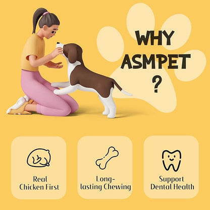ASMPET Dog Chews Long Lasting, 6.5" Knotted Dog Bones Dog Chew Treats, Human Grade Chicken Wrapped Rawhide Bones for Large Dogs Natural Dog Treats Small Dogs for Medium Dogs Puppy Chew Bones