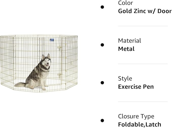 MidWest Homes for Pets Foldable Metal Dog Exercise Pen / Pet Playpen, Gold Zinc w/ door, 24'W x 48'H