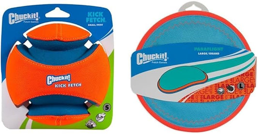 Chuckit! Kick Fetch Ball Dog Toy, Small (6 Inch) and ChuckIt! Paraflight Flying Disc Dog Toy, Large (9.75")