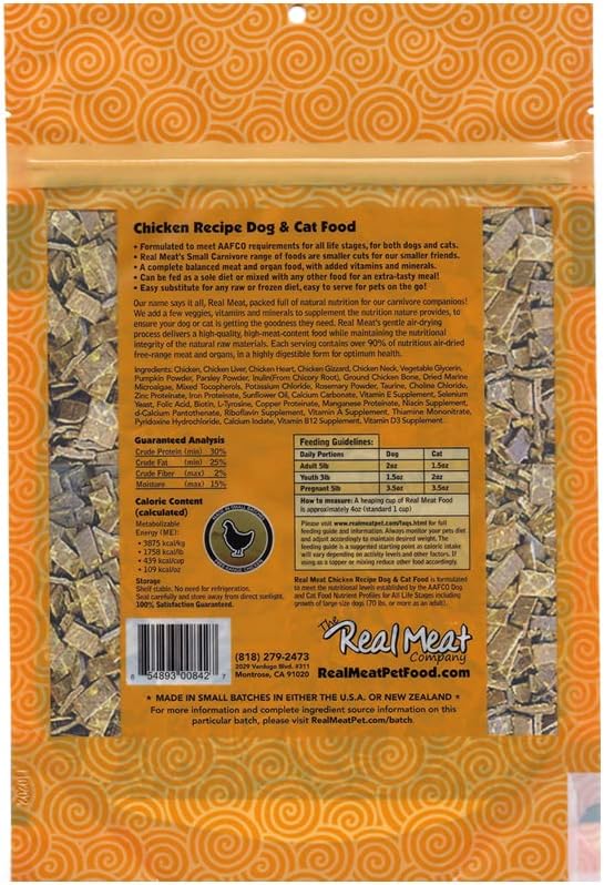 Real Meat Air Dried Cat Food & Dog Food w/Real Chicken - 3.5lbs of USA-Crafted Grain-Free Dry Dog & Cat Food Sourced from Free-Range, Cage-Free Chicken - All Natural, High Protein Pet Food