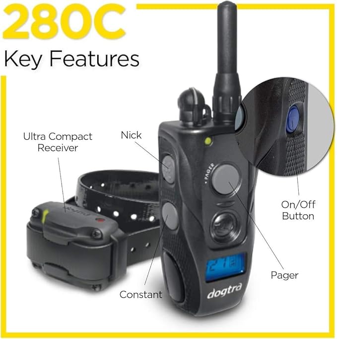 Dogtra 280C Waterproof 127-Level Precise Control LCD Screen 1/2-Mile Remote Training Dog E-Collar