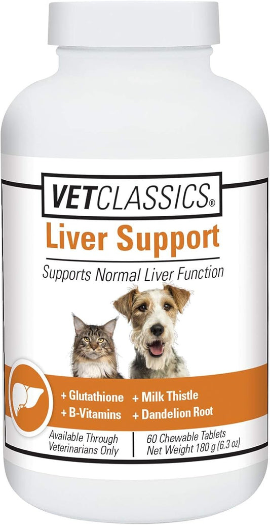 Vet Classics Liver Support Pet Health Supplement for Dogs, Cats – Liver Functions – B-Vitamins, Glutathione, Milk Thistle – Soft Tablets, Chews – 60 Chewable Tablets