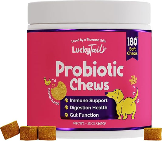 LuckyTail Probiotic Chews for Dogs - Gut Health for Dogs - Tummy Essentials for Dogs - Dog Pumpkin Powder - Digestive Enzymes for Dogs - Aprox. 180 Soft Chews