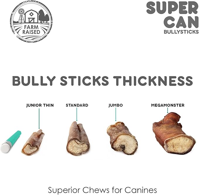 Supercan Bully Sticks for Dogs 6" (15 Count) -100% Natural Farm Raised Beef Dog Chews. Free Range Grass Fed Non-GMO Treats for Dogs