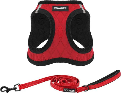 Voyager Step-in Plush Dog Harness – Soft Plush, Step in Vest Harness and Reflective Dog 5 ft Leash Combo with Neoprene Handle for Small and Medium Dogs by Best Pet Supplies -Set (Red Plush), XS