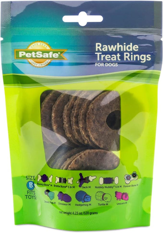 PetSafe Natural Rawhide Treat Ring Refills for Busy Buddy Dog Toys, Size B fits Small/Medium and Medium Toys, 16 Rings