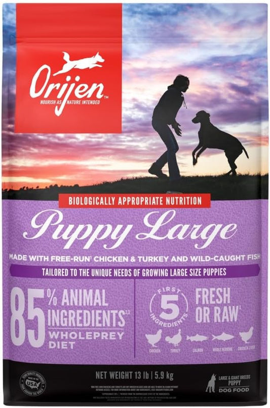 ORIJEN Dog Large Breed Puppy Recipe, 13lb, High-Protein Grain-Free Dry Puppy Food, Packaging May Vary
