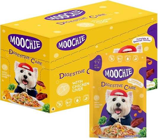 MOOCHIE Grain Free Wet Dog Food for Small Dogs - Digestive Care - Made with Real Chicken, Beef and Vegetables - No Added Preservatives or Artificial Flavoring - 12 x 3 oz Pouch