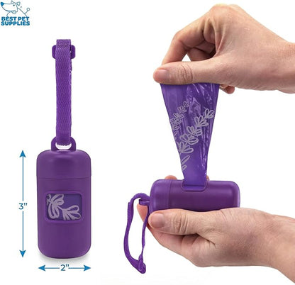 Best Pet Supplies Dog Poop Bag Holder Leash Attachment with 30 Bags, Reusable Dispenser for Travel, Walking, Park, and Outdoor Use, Durable with Clip-On - Purple, Pack of 2