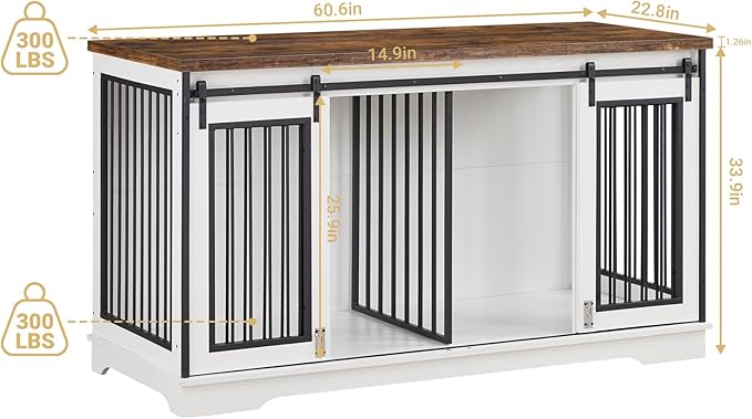 61'' Double Dog Crate Furniture for 2 Dogs, Large Double Dog Kennel Furniture TV Stand, Heavy Duty Dog Crate, Furniture Style Dog Crate End Table, Wood Crates for Dogs Kennel Indoor