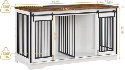 61'' Double Dog Crate Furniture for 2 Dogs, Large Double Dog Kennel Furniture TV Stand, Heavy Duty Dog Crate, Furniture Style Dog Crate End Table, Wood Crates for Dogs Kennel Indoor