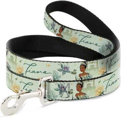 Dog Leash The Princess and The Frog Tiana Palace Pose with Script Green 4 Feet Long 1.0 Inch Wide
